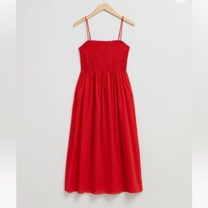 & Other Stories Red Midi Sundress with Smocked Bodice